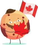 A cookie holding a maple leaf and waving the Canadian flag