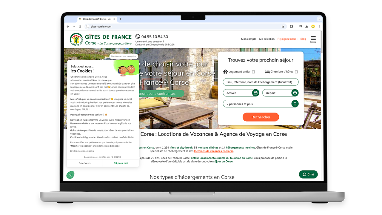 Augmentation du taux d'acceptation des cookies : comment Gîtes de France® Corse a réussi grâce à Axeptio